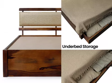 Belle Solid Wood Queen Size Double Bed with Storage